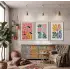Modern Pastel Çiçek Demeti 3lü Ahşap Çerçeveli Tablo Seti Bohem Tablo Tablo Çerçeve Salon Duvar