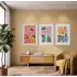 Modern Pastel Çiçek Demeti 3lü Beyaz Çerçeveli Tablo Seti Bohem Tablo Salon Duvar Tablo Poster