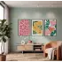 Dinamik Pop Art Çiçekleri 3lü Siyah Çerçeveli Tablo Seti Bohem Tablo Tablo Çerçeve Salon Duvar