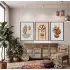 Boho Toprak Tonları Bitkisel Sanat 3lü Siyah Çerçeveli Tablo Seti Bohem Tablo Salon Duvar Tablo