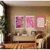 Canlı Pembe Floral Kompozisyon 3lü Ahşap Çerçeveli Tablo Seti Bohem Tablo Poster Tablo Duvar Tablo