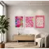 Canlı Pembe Floral Kompozisyon 3lü Beyaz Çerçeveli Tablo Seti Bohem Tablo Duvar Tablo Oda