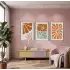 Terracotta Botanik Soyut 3lü Ahşap Çerçeveli Tablo Seti Bohem Tablo Poster Tablo Resim Çerçevesi