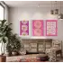 Fuşya Papatya Rüyası 3lü Beyaz Çerçeveli Tablo Seti Poster Tablo Resim Çerçevesi Dekoratif Obje