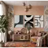 Modern Füme Soyut Kompozisyon 3lü Ahşap Çerçeveli Tablo Seti Salon Duvar Tablo Poster Tablo