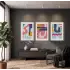 Dinamik Soyut Renk Kompozisyonu 3lü Ahşap Çerçeveli Tablo Seti Poster Tablo Resim Çerçevesi