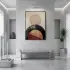Geometrik Soyutlama Toprak Tonları Ve Tekli Siyah Metal Çerçeveli Cam Tablo Duvar Salon