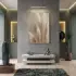 Pampas Otu Bej Tonları Tekli Gold Metal Çerçeveli Cam Tablo Salon Oturma Odası