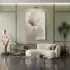 Geniş Çiçek Sıcak Krem Ton Tekli Gümüş Metal Çerçeveli Cam Tablo Duvar Salon