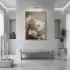 Narin Çiçekler Sıcak Bej Tonlar Tekli Gold Metal Çerçeveli Cam Tablo Yatak Odası