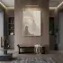 Yumuşak Çiçek Krem Bej Tonları Tekli Gold Metal Çerçeveli Cam Tablo Salon Oturma