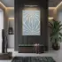 Soyut Çiçek Pastel Mavi Ton Tekli Gold Metal Çerçeveli Cam Tablo Duvar Salon