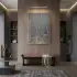 Tüy Motif Gümüş Gri Altın Tekli Gold Metal Çerçeveli Cam Tablo Ev Dekorasyonu