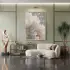 Işıltılı Çiçek Beyaz Altın Tonları Tekli Metal Çerçeveli Cam Tablo Duvar Salon Aksesuarları