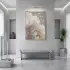 Işıltılı Çiçek Beyaz Altın Tonları Tekli Gümüş Metal Çerçeveli Cam Tablo Yatak Odası