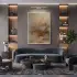 Soyut Doku Sıcak Toprak Tonları Tekli Beyaz Metal Çerçeveli Cam Tablo Ev Dekorasyonu