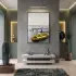 Sandal Kıyı Gri Sarı Kontrast Tekli Siyah Metal Çerçeveli Cam Tablo Salon Oturma
