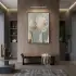 Soyut Çiçek Pastel Yeşil Bej Tekli Siyah Metal Çerçeveli Cam Tablo Duvar Salon