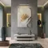 Soyut Çiçek Krem Altın Ton Tekli Gold Metal Çerçeveli Cam Tablo Duvar Salon