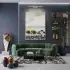 Kıyı Taşları Sarı Vurgulu Gri Tekli Gold Metal Çerçeveli Cam Tablo Poster Dekoratif