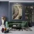 Soyut Akış Nötr Tonlar Altın Tekli Gümüş Metal Çerçeveli Cam Tablo Duvar Salon