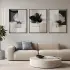 3 Lü Siyah Metal Çerçeveli Premium Cam Baskılı Metal Tablo Seti — Bej Soyut