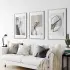 Soyut Çizim Tasarımı ve Kenarları Beyaz Efektli Beyaz Metal Çerçeveli Tablo Seti