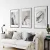 Soyut Çizim Tasarımı ve Kenarları Beyaz Efektli Gümüş Metal Çerçeveli Tablo Seti