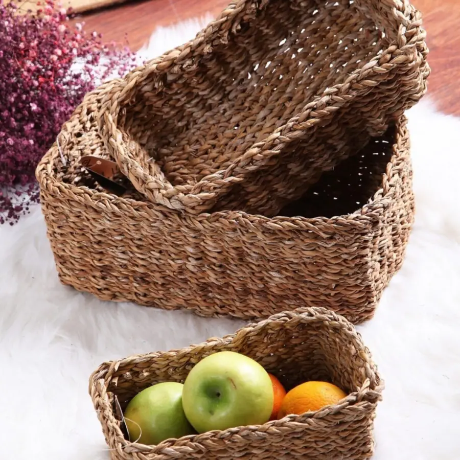3lü Set Hasır Sepet Meyve Ekmek Sepeti