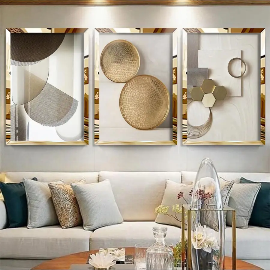 Golden Geometrik Soyut Aynalı Pleksi Çerçeveli Tablo