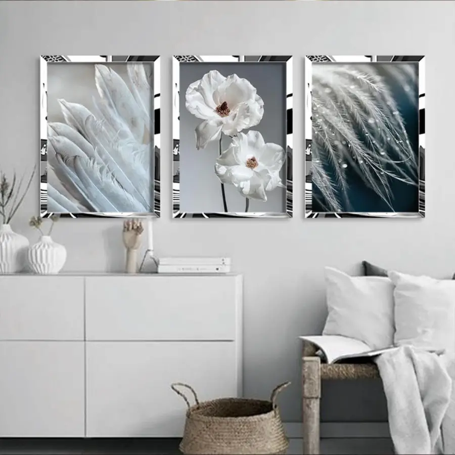 3lü Gümüş Aynalı Pleksi Kombin Çerçeveli Tablo