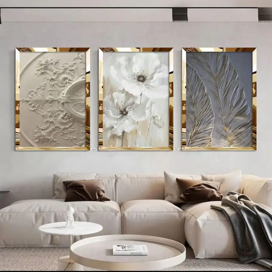 3lü Kombin Modern Gold Pleksili Çerçeveli Tablo Seti