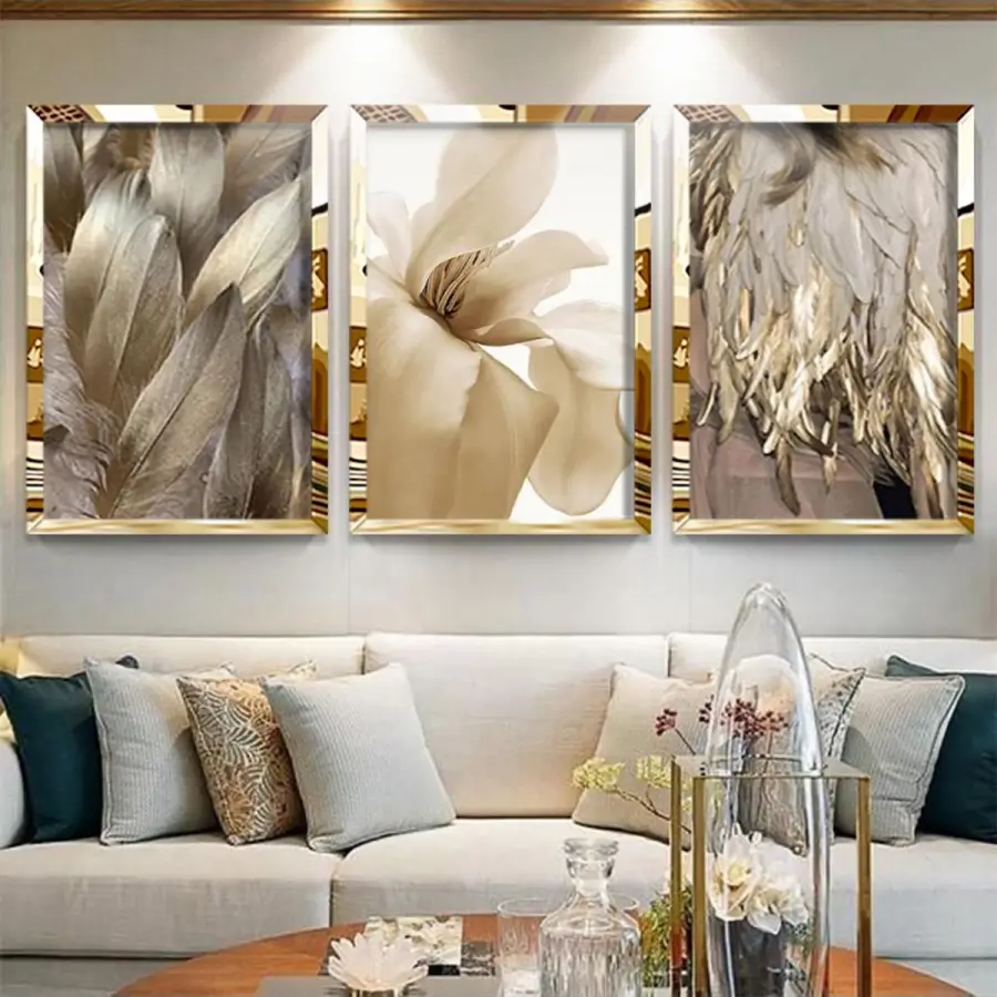 Gold Ayna Çerçeveli Altın Detaylı 3lü Tablo Seti