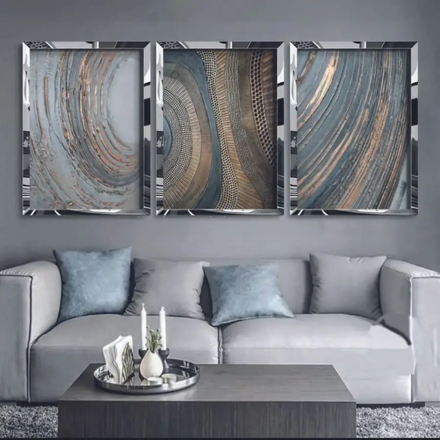 Altın Daireler Gümüş Pleksi 3lü Kombin Tablo