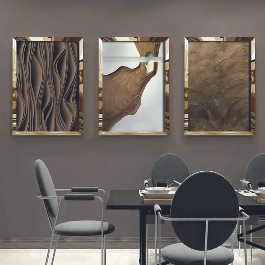 Ayna Pleksi Üçlü Gold Renkli Altın Detaylar Çerçeveli Tablo Seti