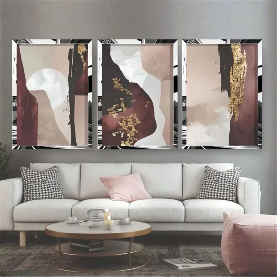 Modern Minimalist Soyut Renkler Gümüş Pleksili Çerçeveli Tablo Seti