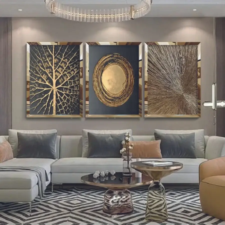 Soyut Altın Sanatı 3lü Pleksi Tablo Seti