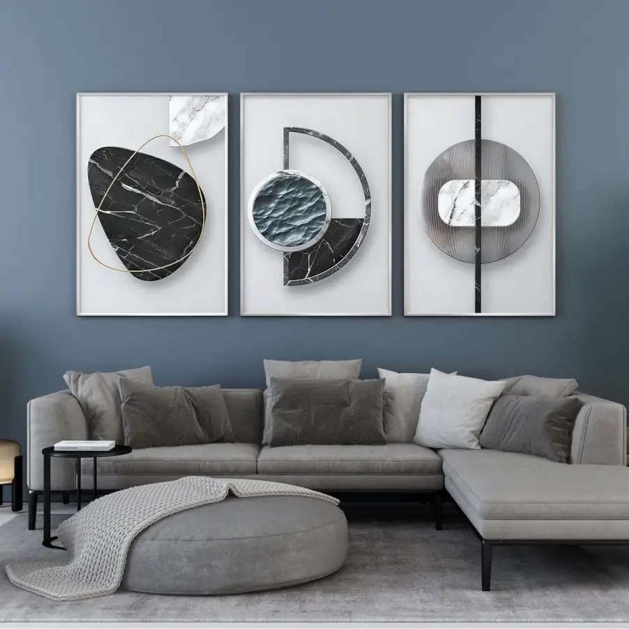 Mermerin Şiiri Üçlü Metal Çerçeveli Tablo Seti