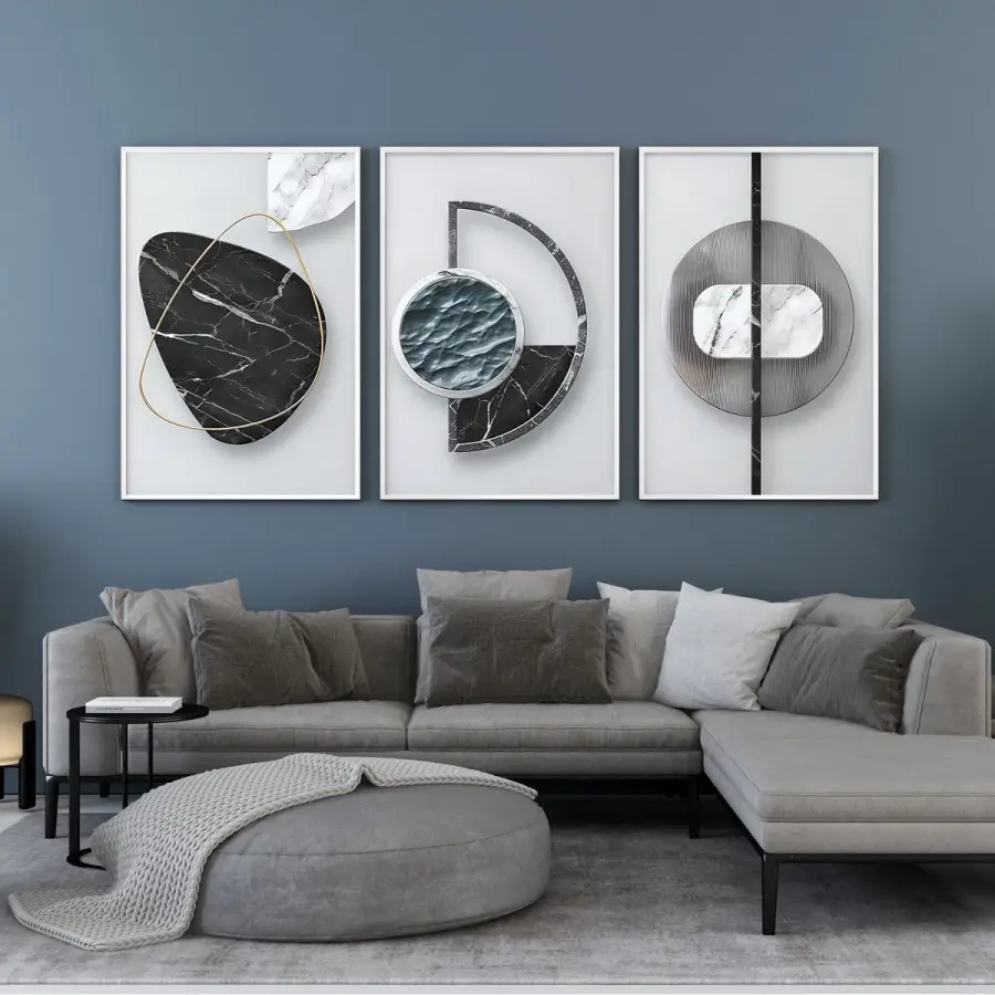 Mermerin Şiiri: Üçlü Metal Çerçeveli Tablo Seti