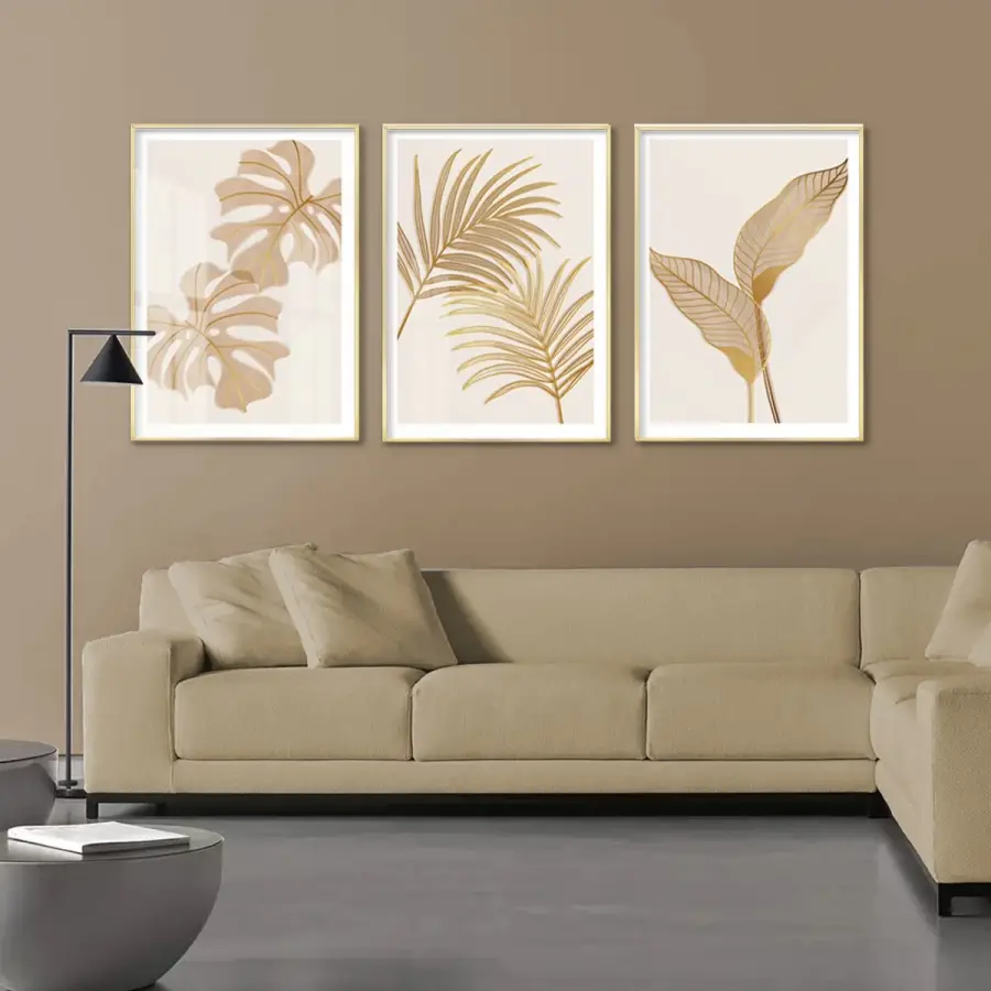 Yaprakların Dansı: Üçlü Metal Çerçeveli Tablo Takımı