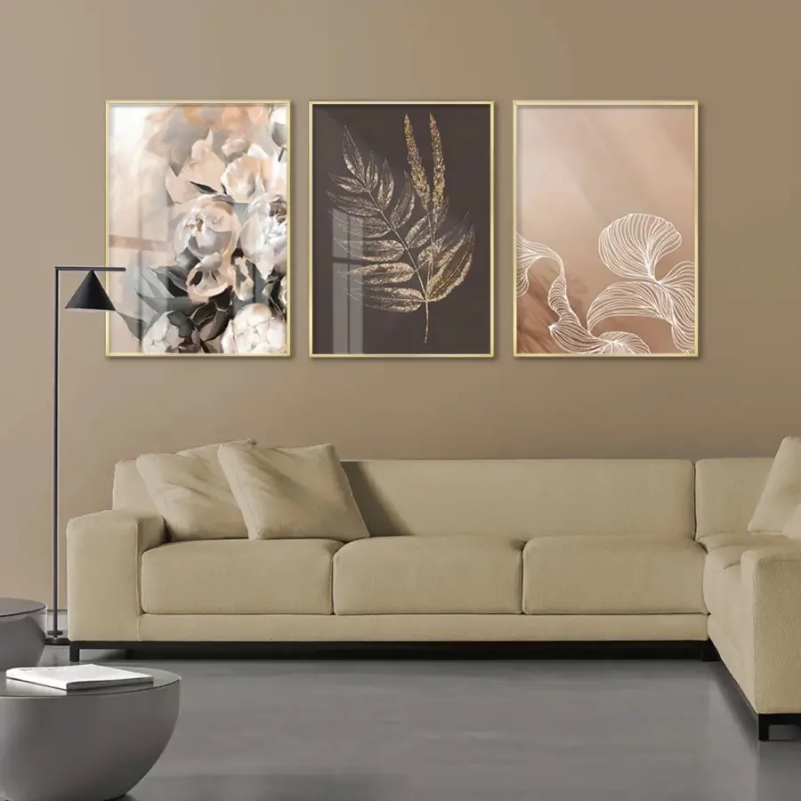 Doğanın İzleri: Soyut Çiçek ve Yaprak Sanatı Çerçeveli Tablo Seti