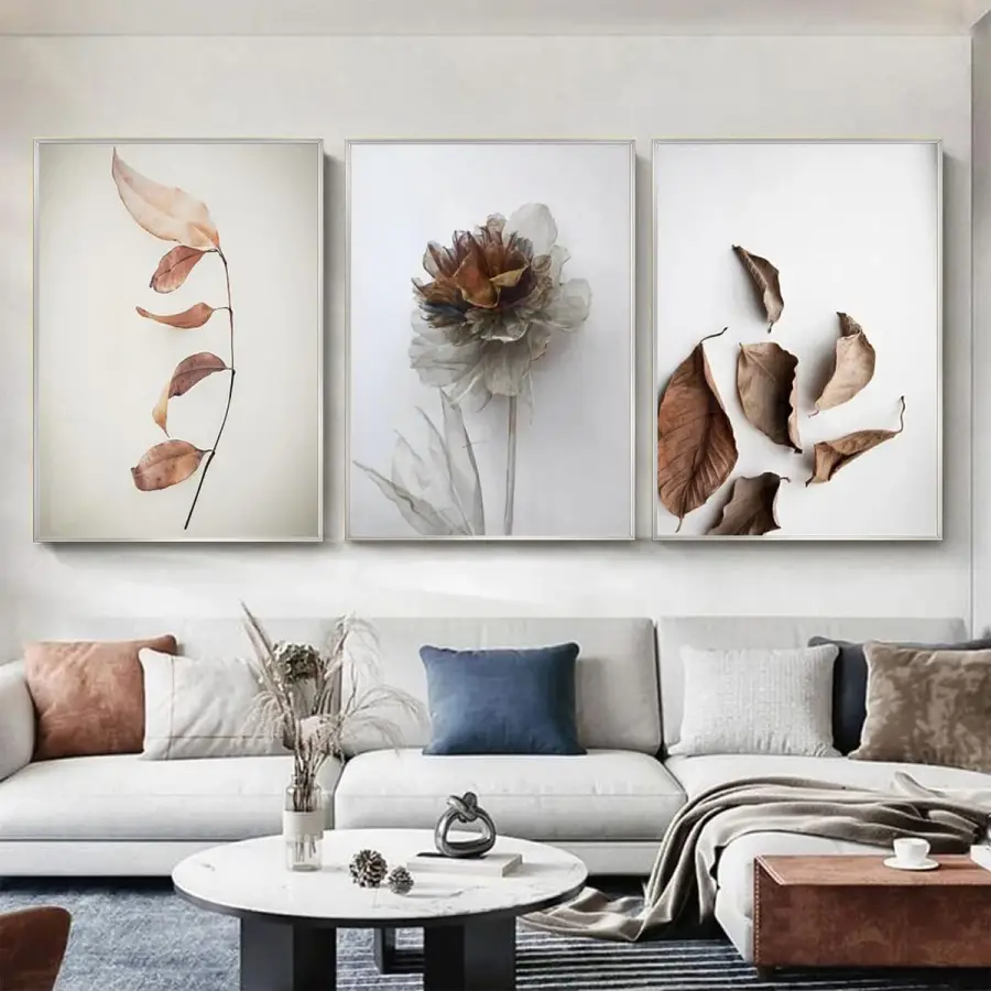 Yaprakların Dansı: Üçlü Metal Çerçeveli Tablo Set