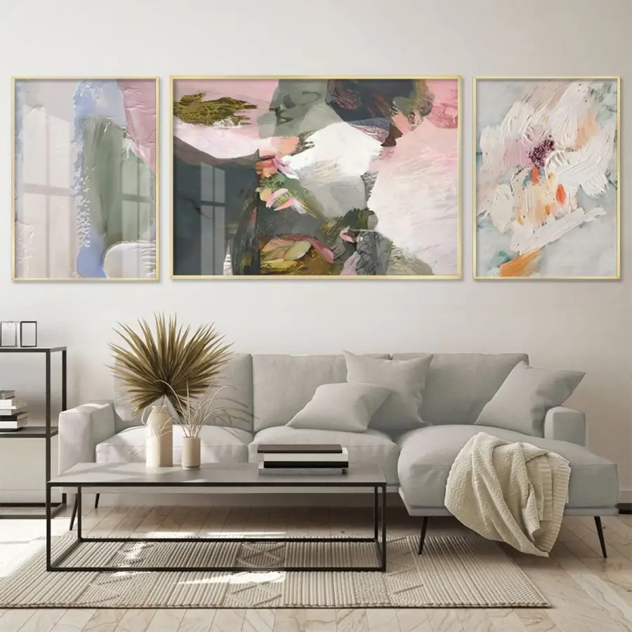 Pastel Fırça Darbeleri; İlham Veren Üçlü Metal Çerçeveli Tablo Seti