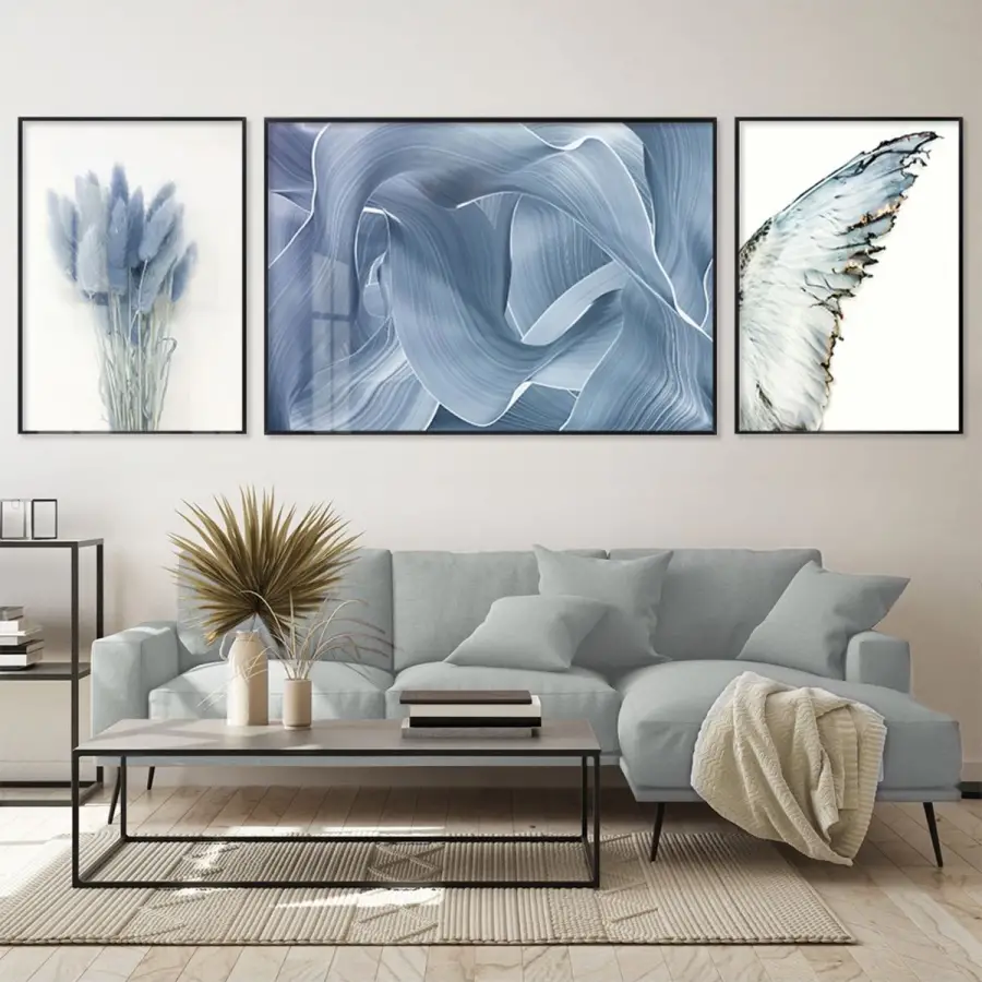 Sakin Mavinin Sessizliği; Zarif Metal Çerçeveli Üçlü Tablo Takımı
