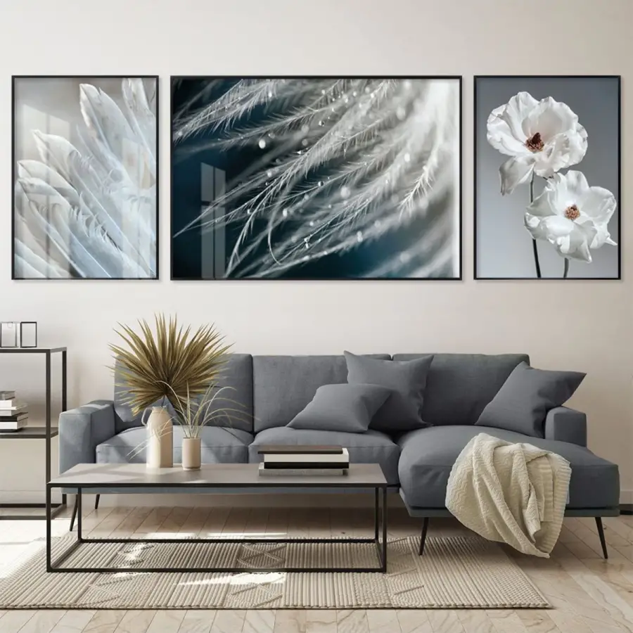 Gümüş Rüyalar; İnce Detaylı Metal Çerçeveli Üçlü Tablo Seti