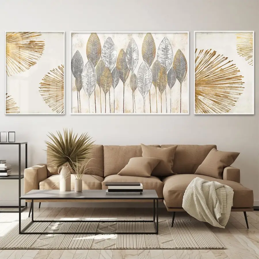 Altın Yaprak Sinfonisi; Doğal Esintili Üçlü Metal Çerçeveli Tablo Seti