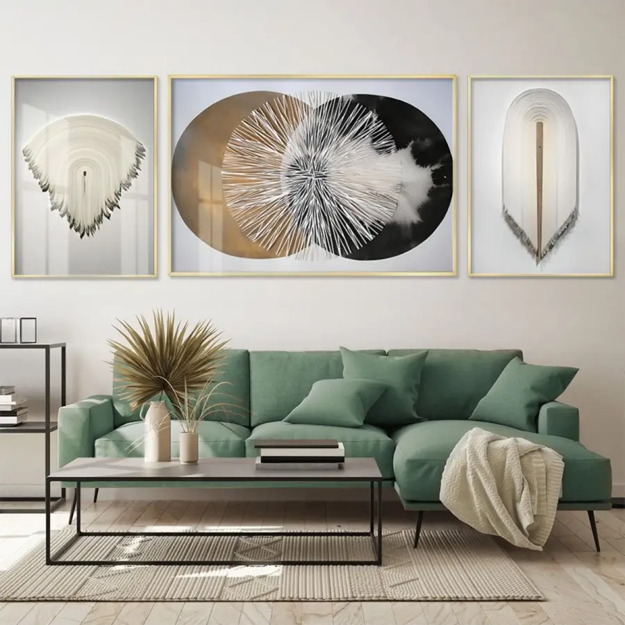 Modern Simetri; Üçlü Alüminyum Metal Çerçeveli Tablo Seti