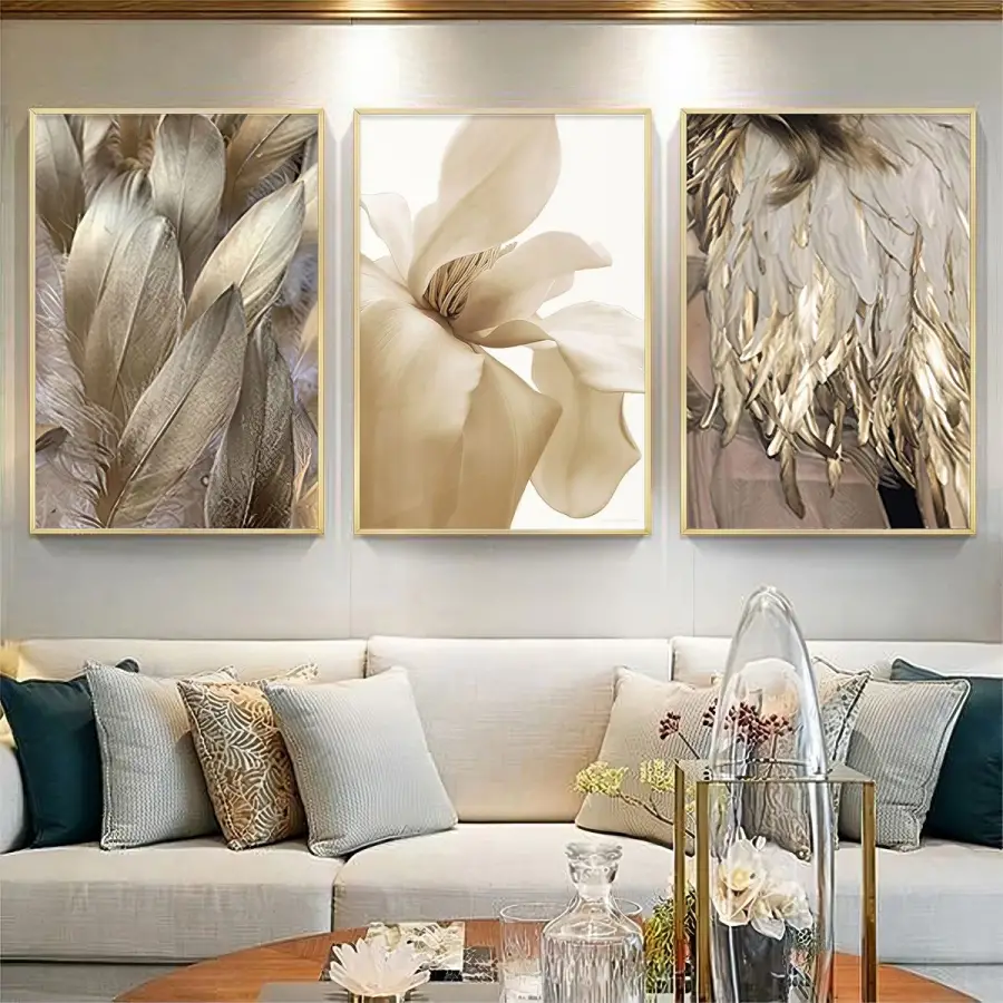 Altın Tüylerin Hafifliği 3lü Metal Çerçeveli Tablo Seti