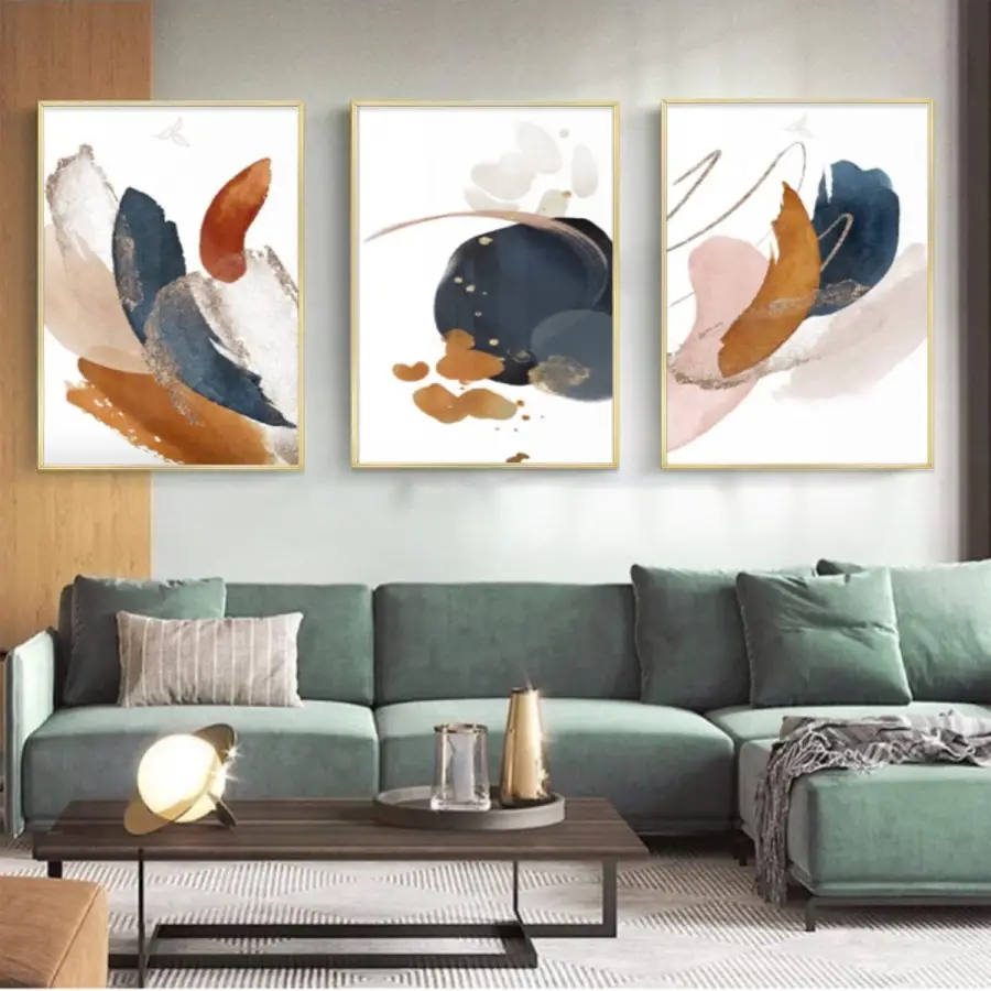 Renk Ve Doku Oyunları: Çağdaş Dekorasyon Üçlü Metal Çerçeveli Tablo Takımı