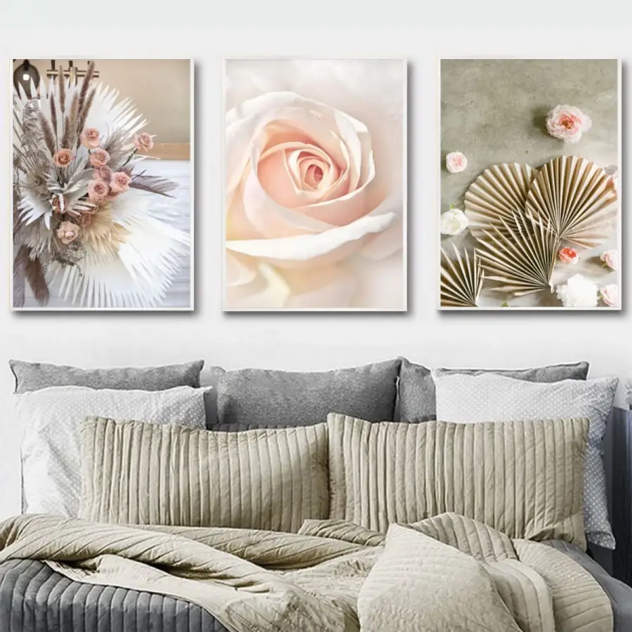 Zarafetin Üçlemesi: Pastel Rüya Çiçekleri Ve Doğanın Sanatı Metal Çerçeveli 3lü Tablo Seti